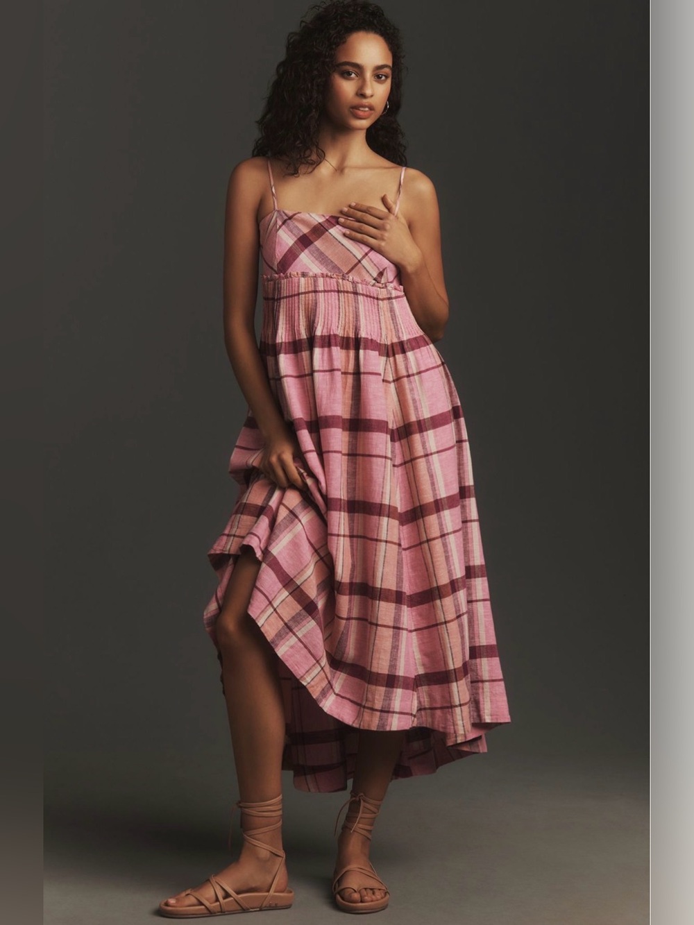 Anthropologie Maeve Linen Pleated Waist Hanky-Hem Midi Dress NWT